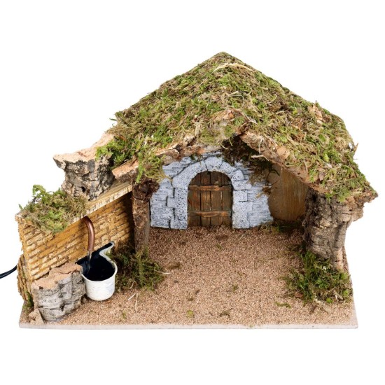 Capanna con portone e fontana funzionante cm 36x17x24 h