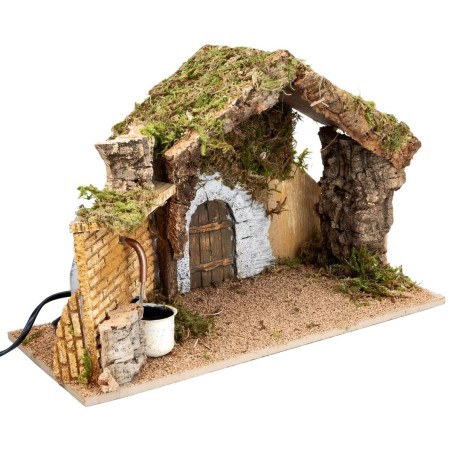 Capanna con portone e fontana funzionante cm 36x17x24 h