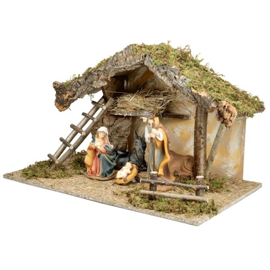 Hut with sloping roof complete with nativity 60x35x35 cm h