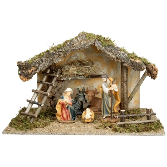Capanna con tetto spiovente completa di natività cm 60x35x35 h