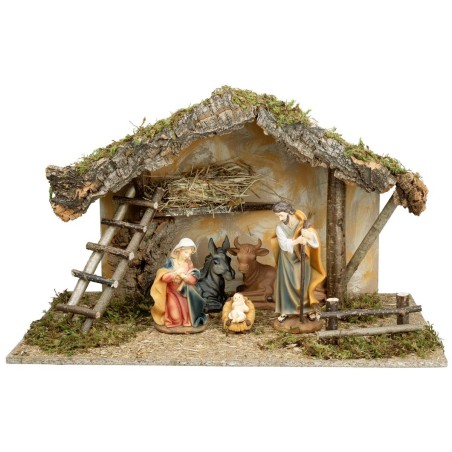 Capanna con tetto spiovente completa di natività cm 60x35x35 h