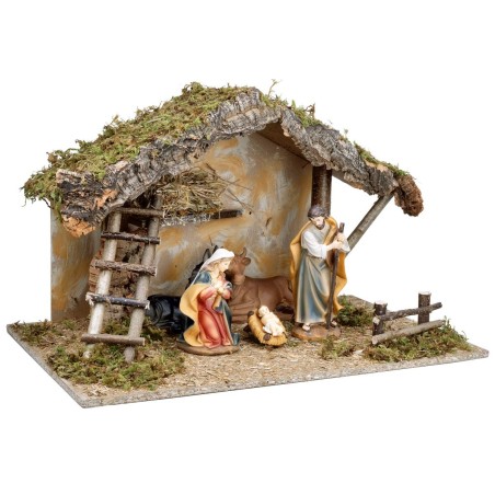 Capanna con tetto spiovente completa di natività cm 60x35x35 h