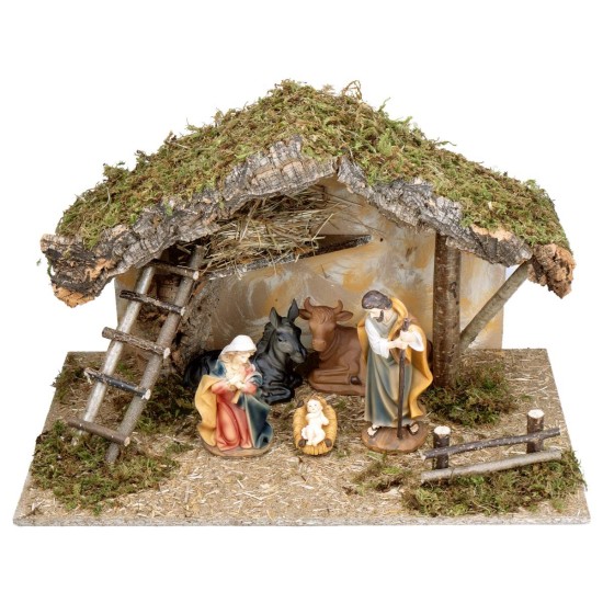 Capanna con tetto spiovente completa di natività cm 60x35x35 h