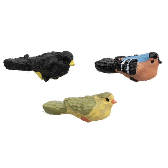 Conjunto de 3 pajaritos de 2,4 cm en colores variados.