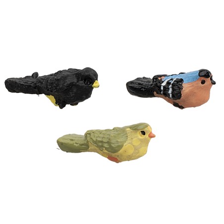 Conjunto de 3 pajaritos de 2,4 cm en colores variados.