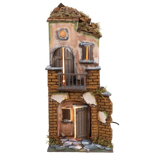 Casa napoletana illuminata funzionante a corrente cm 20x20x46,5