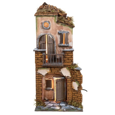 Casa napoletana illuminata funzionante a corrente cm 20x20x46,5 h