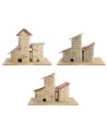 Set of three small houses with roof facing right cm 10x6.2x7.5 h