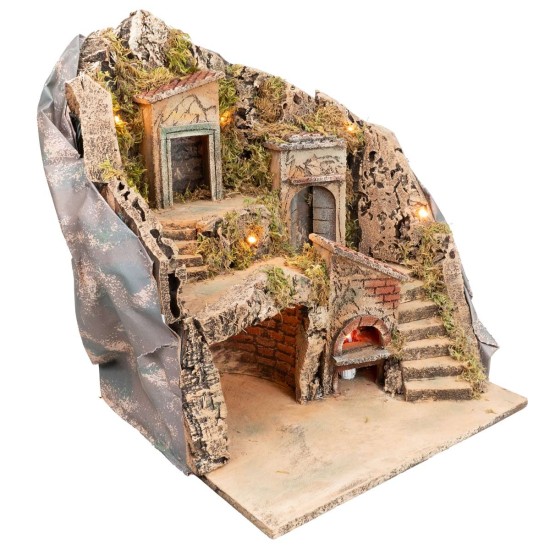 Illuminated nativity scene with working electric oven cm 33x29x37