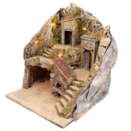 Pesebre iluminado con horno eléctrico funcionando cm 33x29x37