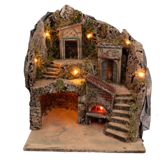 Illuminated nativity scene with working electric oven cm 33x29x37