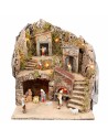 Presepe illuminato con forno funzionante completo di statue