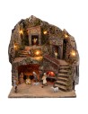Presepe illuminato con forno funzionante completo di statue