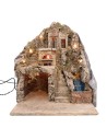 Presepe illuminato con forno e ruscello funzionante a corrente