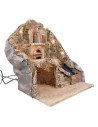 Illuminated nativity scene with oven and stream powered by
