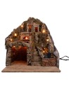 Presepe illuminato con forno e ruscello funzionante a corrente