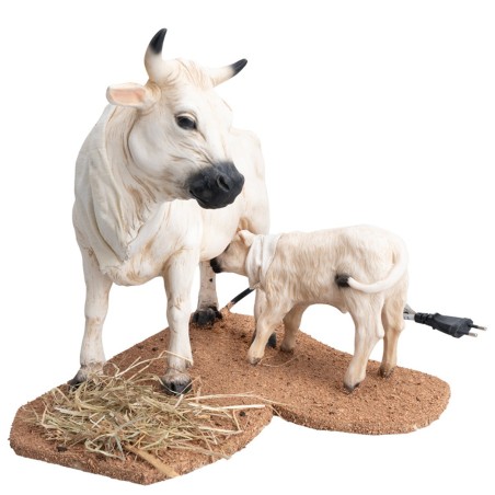 Mucca e vitello con doppio movimento per statue da 30 cm per