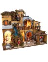 Presepe con borgo illuminato con cascata cm 60x40X54 h