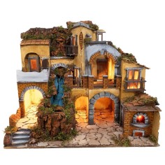 Nativity scene with illuminated village with waterfall 60x40 2