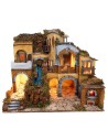 Nativity scene with illuminated village with waterfall 60x40