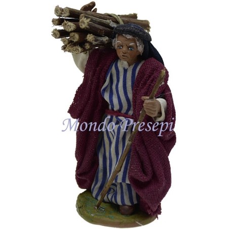 9 cm Lux Shepherd with bundle of wood on shoulders Mondo Presepi