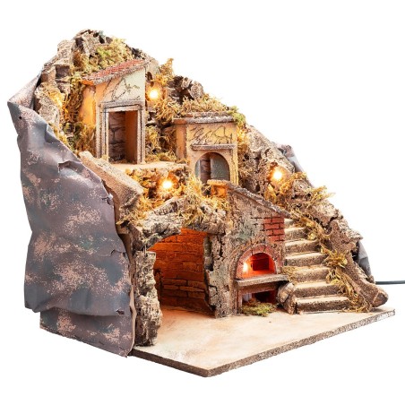Pesebre iluminado con horno funcionando a corriente cm 33x29x37