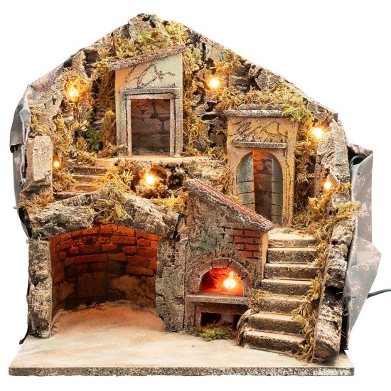 Presepe illuminato con forno funzionante a corrente cm 33x29x37 h per presepe | Mondo Presepi