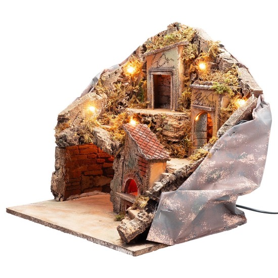 Lit nativity scene with oven powered by electricity cm 33x29x37