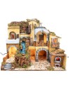 Nativity scene with illuminated village with waterfall 60x40