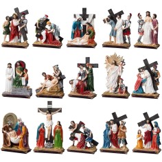 Resin statues 14 stations Way of the Cross 9 cm for nativity scene | Mondo Presepi