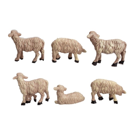 Gruppo di 6 pecore in resina per statue da 10 cm per presepe
