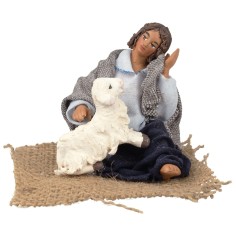 Donna seduta con pecora serie 12 cm per presepe Mondo Presepi