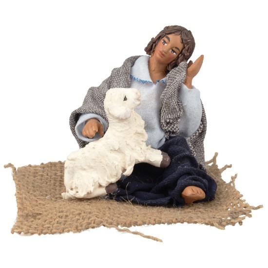 Seated woman with sheep series 12 cm for nativity scene Mondo Presepi