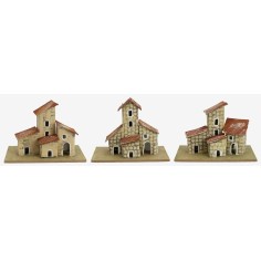 Set of three little houses with roof facing left cm 10x6.2x7.5 h