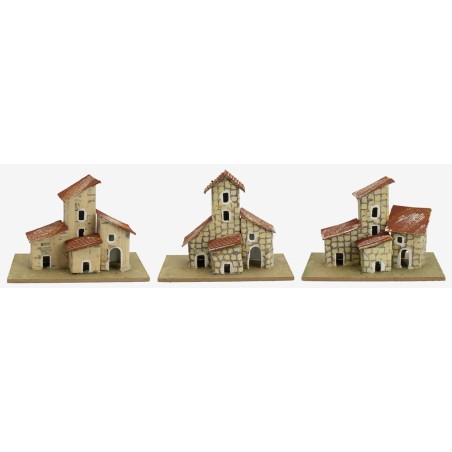 Set of three houses with roof facing left cm 10x6.2x7.5 h