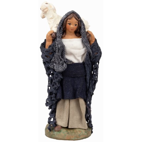 Woman with lamb on shoulders 12 cm for nativity scene Mondo Presepi