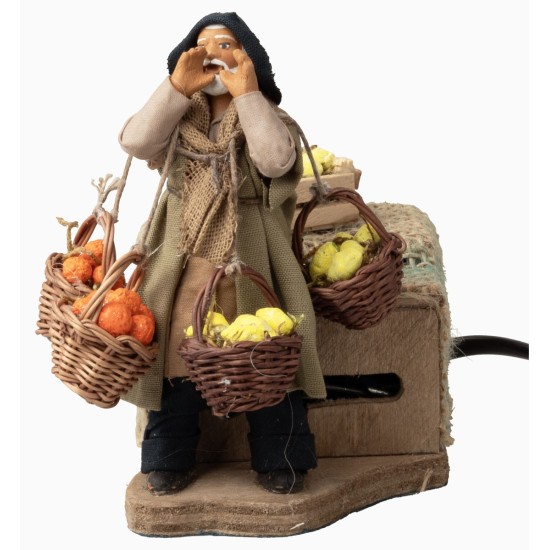 Vendedor con cestas de fruta serie 10 cm en movimiento