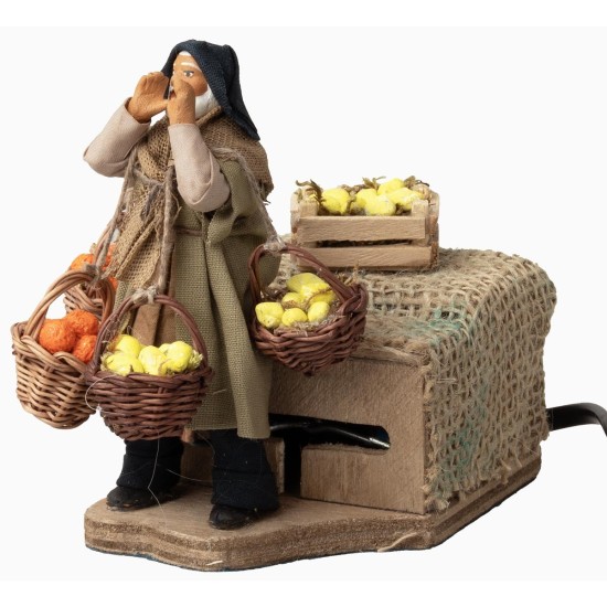 Vendedor con cestas de fruta serie 10 cm en movimiento