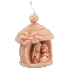 Scented soy wax Nativity candle with hut 8.5 cm