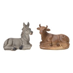 Set de buey y burro sentados en resina para estatuas de 15 cm