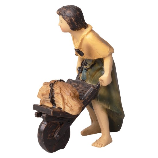 Contadino con carriola in resina serie 8-9 cm per presepe Mondo