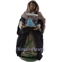 Donna con uccellino in gabbia Lux cm 12 Mondo Presepi