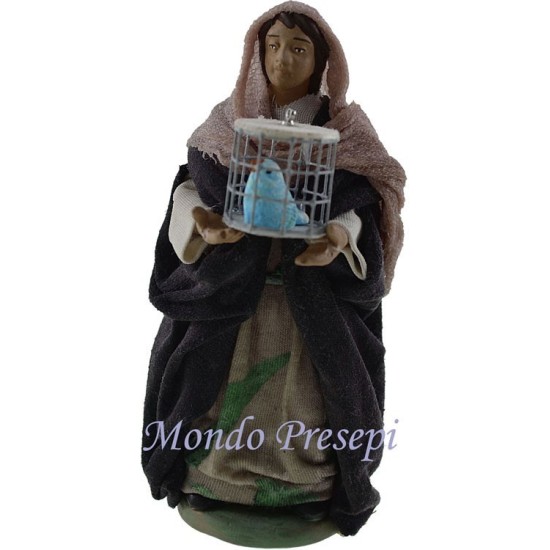 Mujer con pajarito en jaula Lux cm 12 Mundo Pesebres
