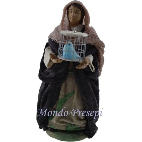 Mujer con pajarito en jaula Lux cm 12 Mundo Pesebres