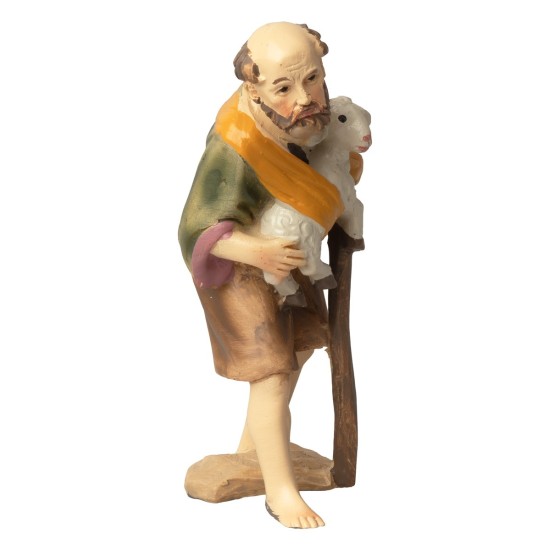 Pastore con agnello nel panno e bastone serie 8-9 cm in resina