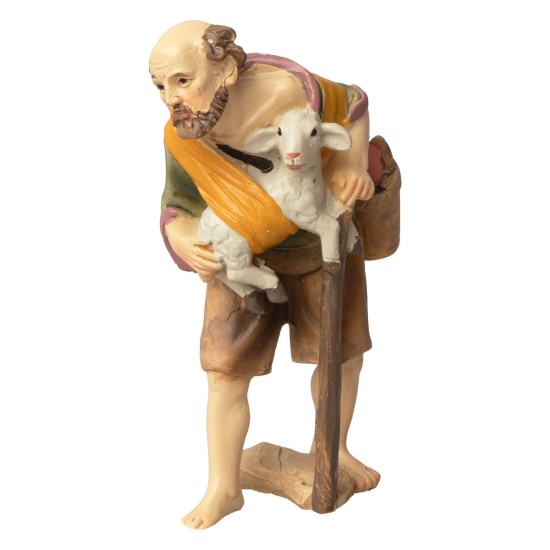 Shepherd with lamb in cloth and staff series 8-9 cm in resin