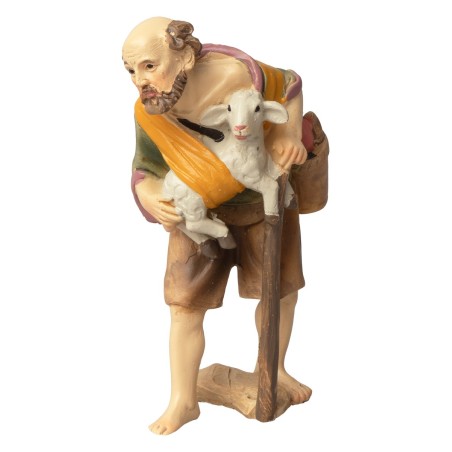 Shepherd with lamb in cloth and staff series 8-9 cm in resin