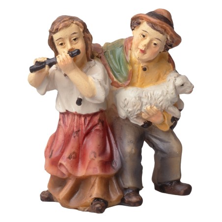Bambini con agnello in braccio serie 8-10 cm in resina