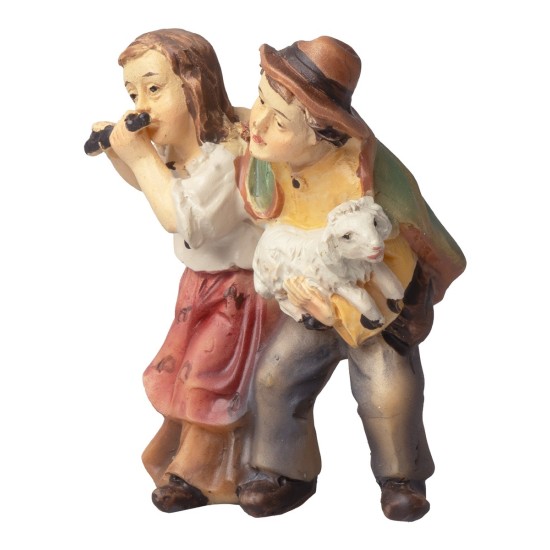 Bambini con agnello in braccio serie 8-10 cm in resina