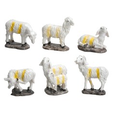 Set of 6 resin sheep for 12 cm series nativity scene